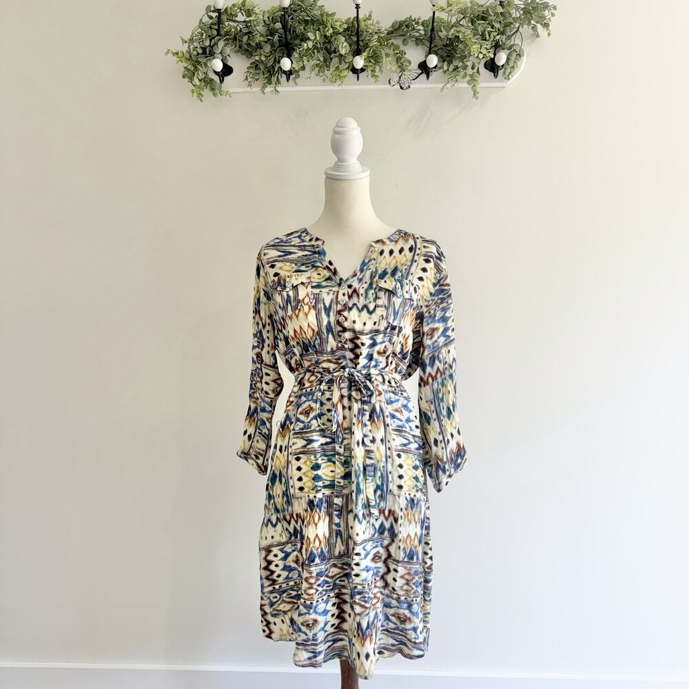 Women’s Ariat Aztec Print Long Sleeve Western Dress Belted Large rayon bb6061
